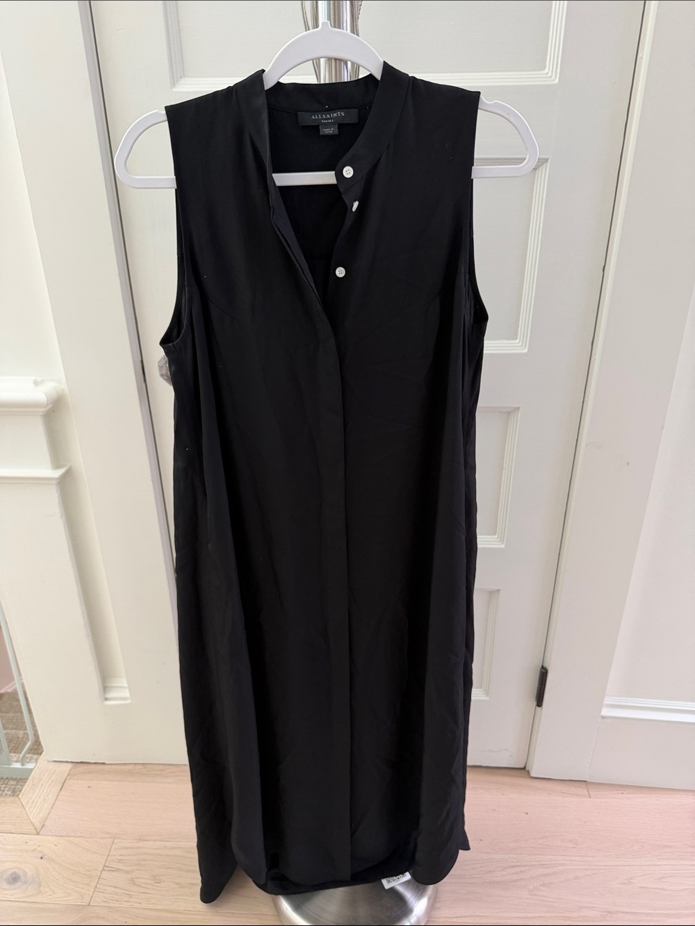 AllSaints Black Sleeveless Button-Front Midi Dress